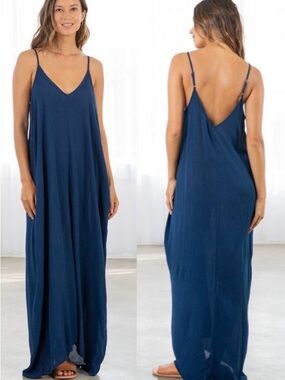 LoveStitch Pacific Blue gauze V-Neck cocoon Maxi Dress